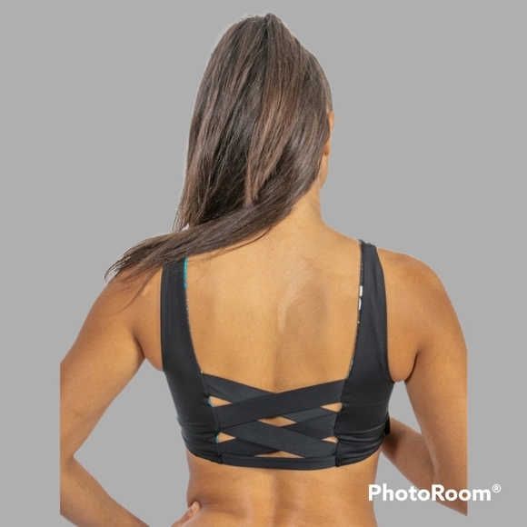 NWOT Wave Life Blossom Blue/Black Reversible Zip Front Bikini Top - Picture 10 of 11